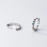925 Silver Rainbow Zirconia Hoop Earrings Women Fine Jewelry