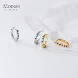 925 Silver Rainbow Zirconia Hoop Earrings Women Fine Jewelry