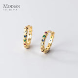 925 Silver Rainbow Zirconia Hoop Earrings Women Fine Jewelry