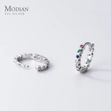 925 Silver Rainbow Zirconia Hoop Earrings Women Fine Jewelry