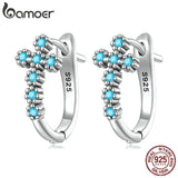 925 Silver Turquoise Cross Ear Buckles Hoop Earrings