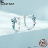 925 Silver Turquoise Cross Ear Buckles Hoop Earrings