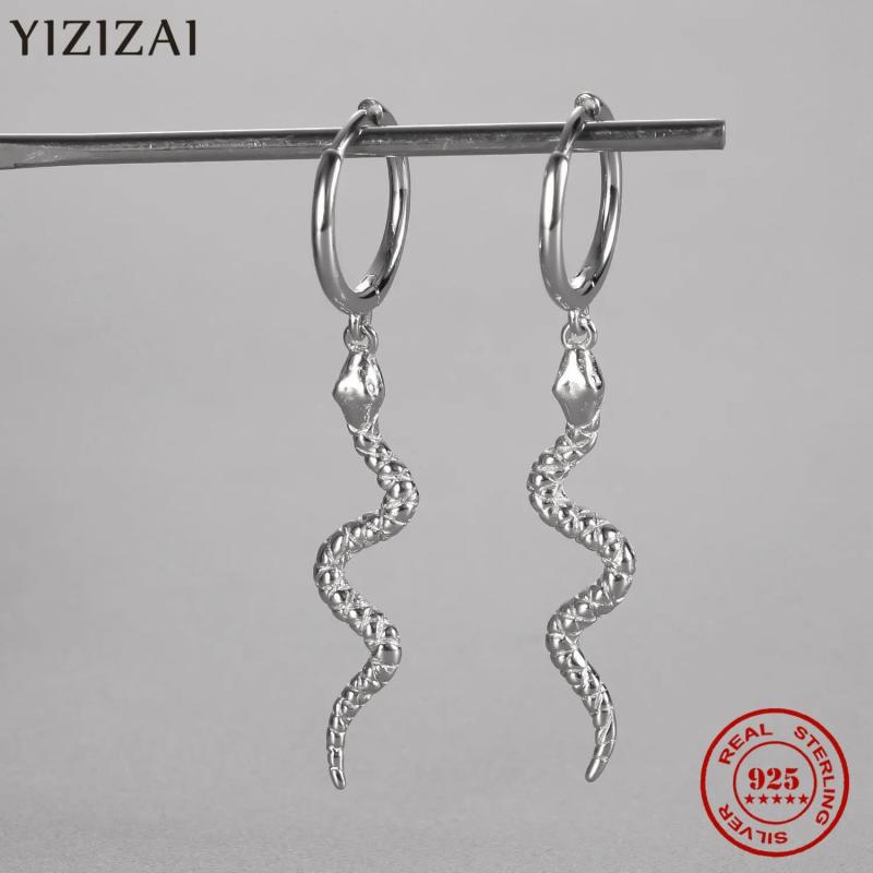925 Silver Snake Hoop Earrings Gothic Punk Women Fine Accessories