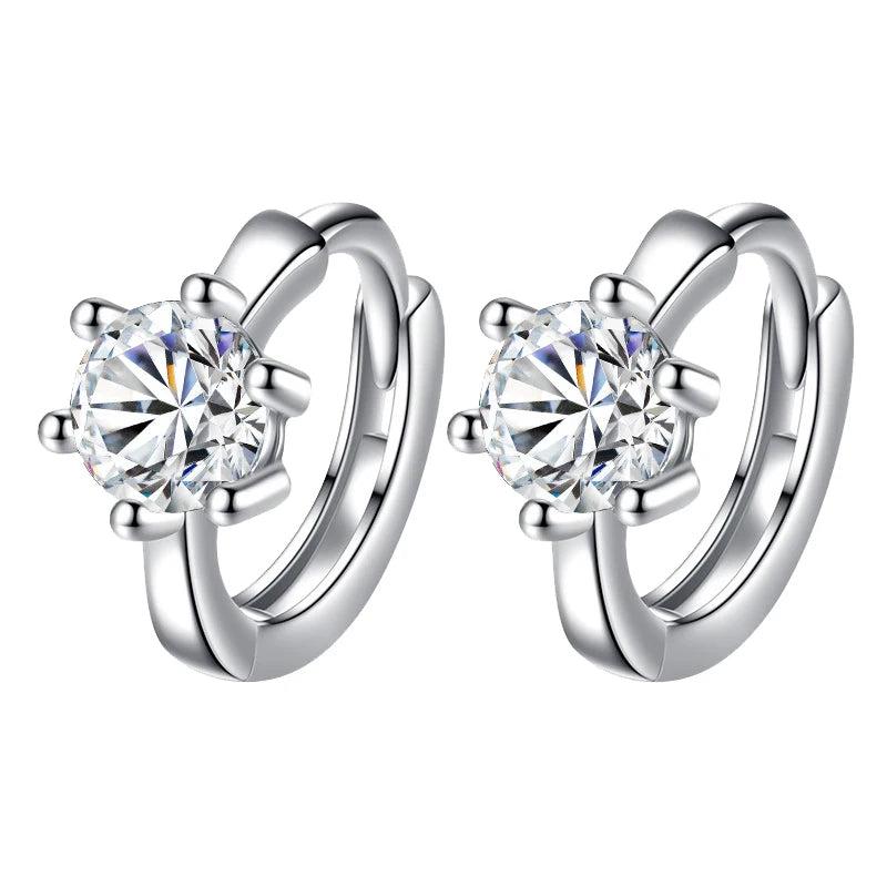925 Silver Round Zircon Hoop Earrings Women's Jewelry Gift