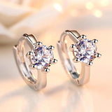 925 Silver Round Zircon Hoop Earrings Women's Jewelry Gift
