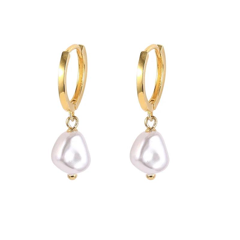 925 Silver Circle Pearl Hoop Earrings for Women