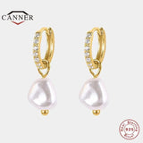 925 Silver Circle Pearl Hoop Earrings for Women