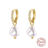 925 Silver Circle Pearl Hoop Earrings for Women