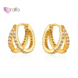 925 Silver Needle Double Layer Circle Hoop Earring CZ Crystal Huggie Jewelry