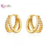 925 Silver Needle Double Layer Circle Hoop Earring CZ Crystal Huggie Jewelry
