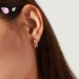 925 Silver Needle Double Layer Circle Hoop Earring CZ Crystal Huggie Jewelry