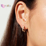 925 Silver Needle Double Layer Circle Hoop Earring CZ Crystal Huggie Jewelry