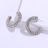Baroque Rhinestone C-shaped Hoop Earrings Crystal Stacked Circle Earri