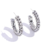 Baroque Rhinestone C-shaped Hoop Earrings Crystal Stacked Circle Earri
