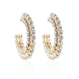 Baroque Rhinestone C-shaped Hoop Earrings Crystal Stacked Circle Earri