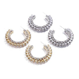 Baroque Rhinestone C-shaped Hoop Earrings Crystal Stacked Circle Earri