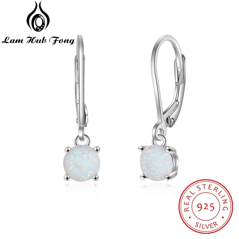 925 Silver Hoop Earrings with Fire Opal for Women