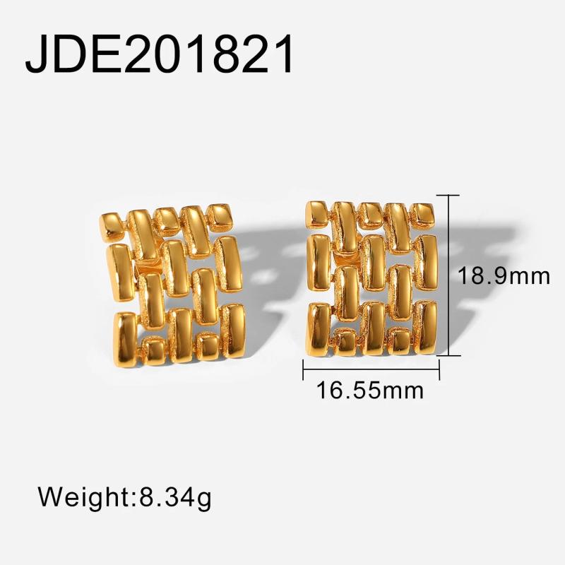 Classic Stainless Steel Square Stud Earrings - Hollow Weave Design