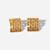Classic Stainless Steel Square Stud Earrings - Hollow Weave Design