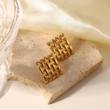 Classic Stainless Steel Square Stud Earrings - Hollow Weave Design