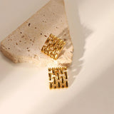 Classic Stainless Steel Square Stud Earrings - Hollow Weave Design