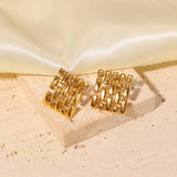 Classic Stainless Steel Square Stud Earrings - Hollow Weave Design