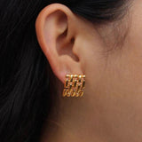 Classic Stainless Steel Square Stud Earrings - Hollow Weave Design