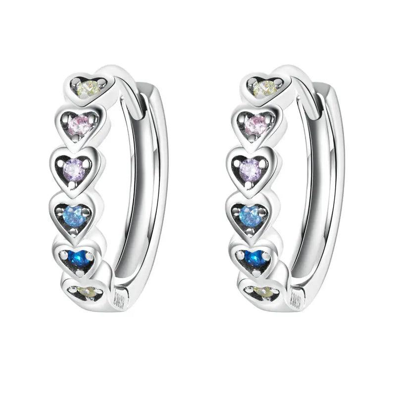 Rainbow Heart Earrings Colored Zircon 925 Sterling Silver
