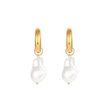 Chunky Hoop Earrings with Baroque Pearl Charm