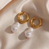 Chunky Hoop Earrings with Baroque Pearl Charm