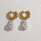 Chunky Hoop Earrings with Baroque Pearl Charm