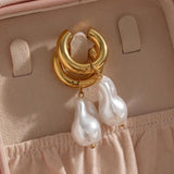 Chunky Hoop Earrings with Baroque Pearl Charm