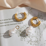 Chunky Hoop Earrings with Baroque Pearl Charm