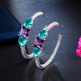 Sparkly Purple Green CZ Round Hoop Earrings CZ256