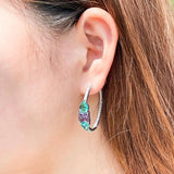 Sparkly Purple Green CZ Round Hoop Earrings CZ256
