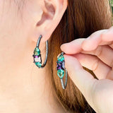 Sparkly Purple Green CZ Round Hoop Earrings CZ256