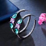 Sparkly Purple Green CZ Round Hoop Earrings CZ256
