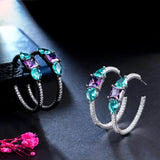 Sparkly Purple Green CZ Round Hoop Earrings CZ256