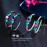 Sparkly Purple Green CZ Round Hoop Earrings CZ256
