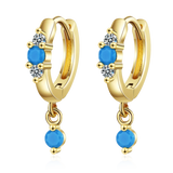 925 Silver Turquoise Crystal Zircon Earrings Woman Charm Jewelry