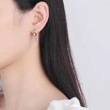 925 Silver Turquoise Crystal Zircon Earrings Woman Charm Jewelry