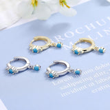 925 Silver Turquoise Crystal Zircon Earrings Woman Charm Jewelry