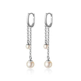 Davis Sterling Silver Hoop Earrings Chain Pearls Gift Women Wedding Jewelry