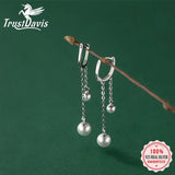 Davis Sterling Silver Hoop Earrings Chain Pearls Gift Women Wedding Jewelry