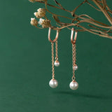 Davis Sterling Silver Hoop Earrings Chain Pearls Gift Women Wedding Jewelry