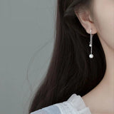 Davis Sterling Silver Hoop Earrings Chain Pearls Gift Women Wedding Jewelry