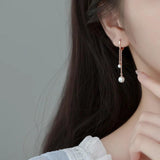 Davis Sterling Silver Hoop Earrings Chain Pearls Gift Women Wedding Jewelry