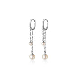 Davis Sterling Silver Hoop Earrings Chain Pearls Gift Women Wedding Jewelry
