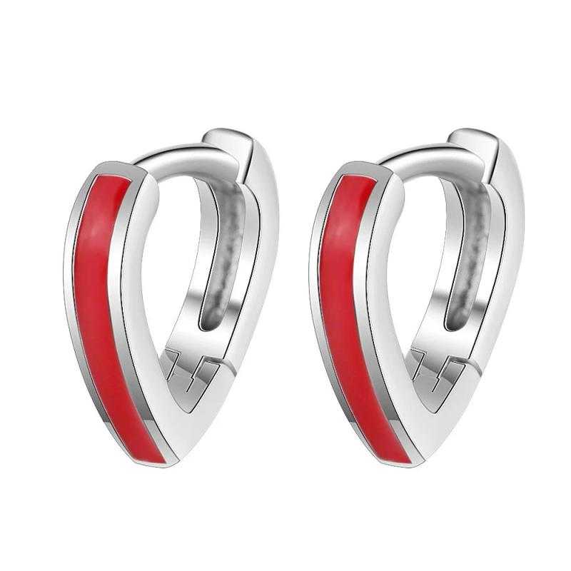 925 Silver Needle Red Edge Small Heart Hoop Earrings For Women FQL20407