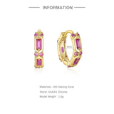 Retro Zircon Hoop Earrings 925 Sterling Silver Wedding Jewelry